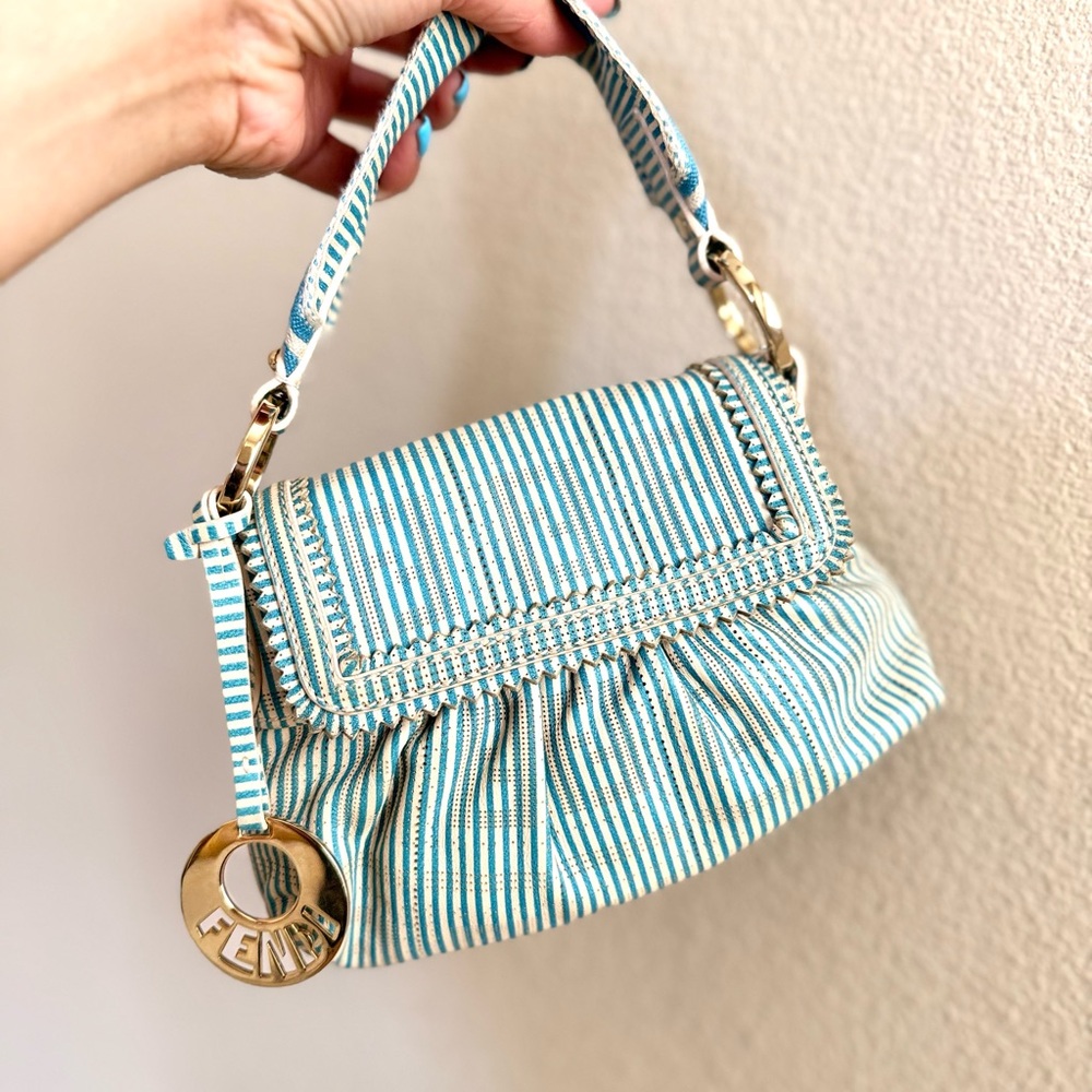 Fendi FF Turquoise Striped Mini Chef Bag - Picture 3 of 13